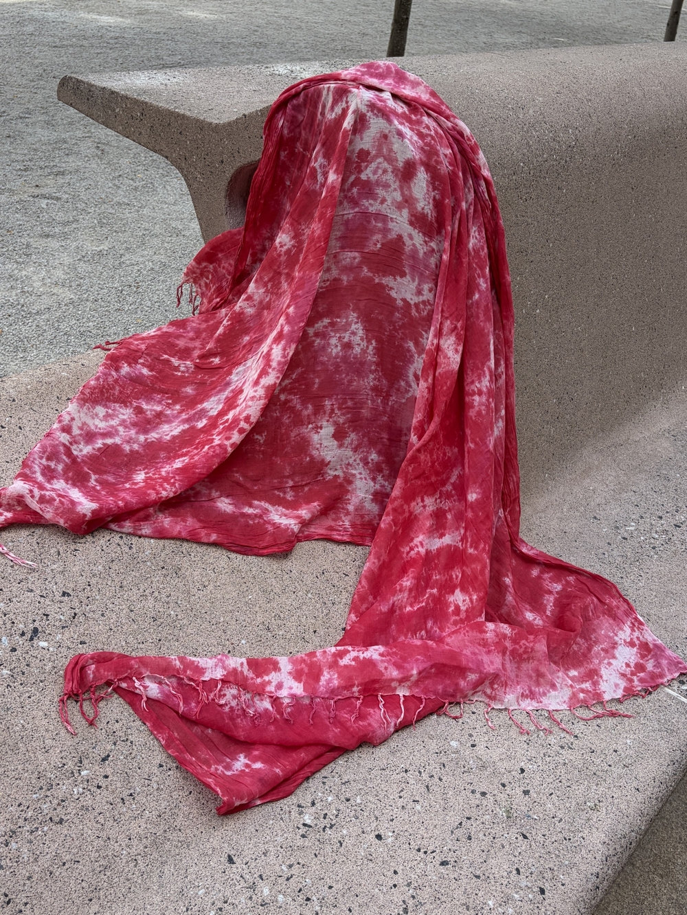 Bright Red 100% Cotton Scarf/Wrap with Eyelash Fringe